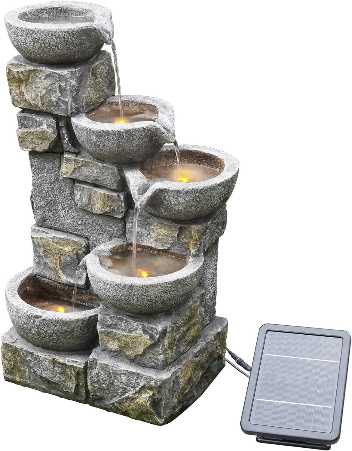 Teamson Home Solar Powered Outdoor 4 Tier Cascading Bowl Fountain 28.7In, Blue