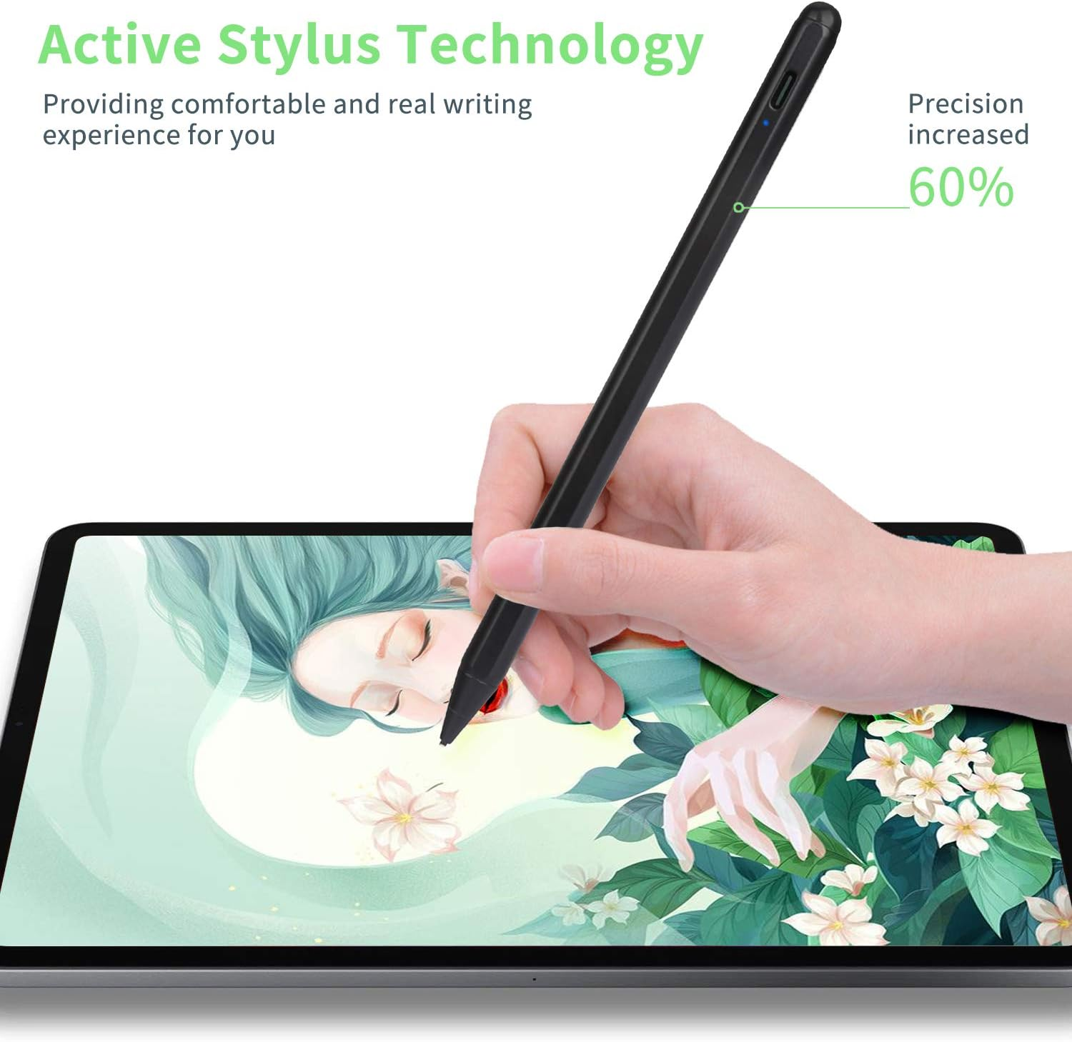Electronic Stylus for Ipad 5Th Generation 9.7" 2017 Pencil,Type-C Rechargeable Active Capacitive Pencil Compatible with Apple Ipad 5Th Gen 9.7-Inch Stylus Pens,Good on Ipad Drawing Pen,Dark Black - Black image number 5