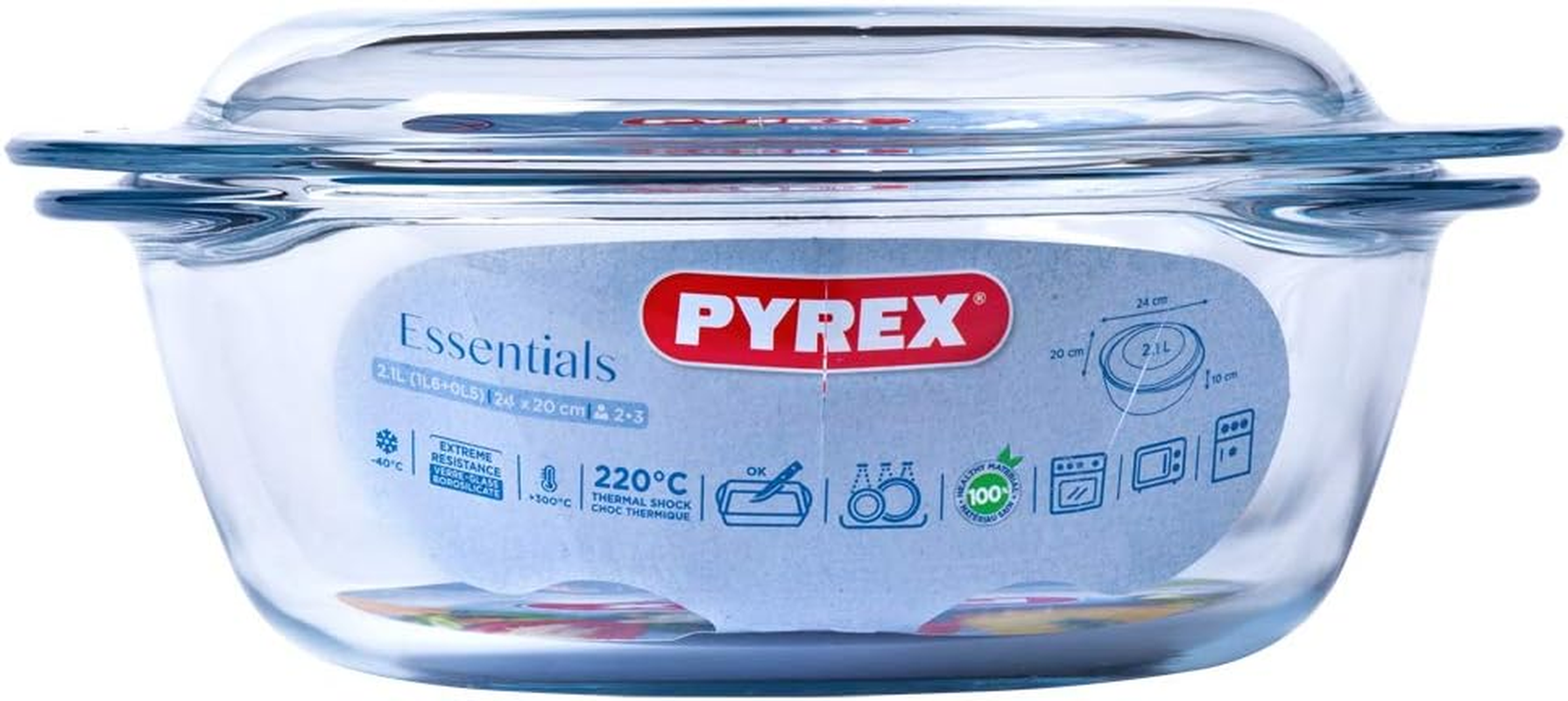 Pyrex Essentials 3 Piece round Casserole Set &ndash; Borosilicate Glass, Oven, Microwave, Freezer & Dishwasher Safe &ndash; Hygienic, Stain & Odour Resistant &ndash; 1.4L, 1.6L & 2.2L Capacity image number 2