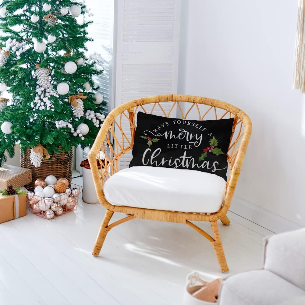 Have Yourself a Merry Little Christmas Throw Pillow Cover, 12 X 20 Inch Winter Christmas Holiday Farmhouse Cushion Case Decoration for Sofa Couch