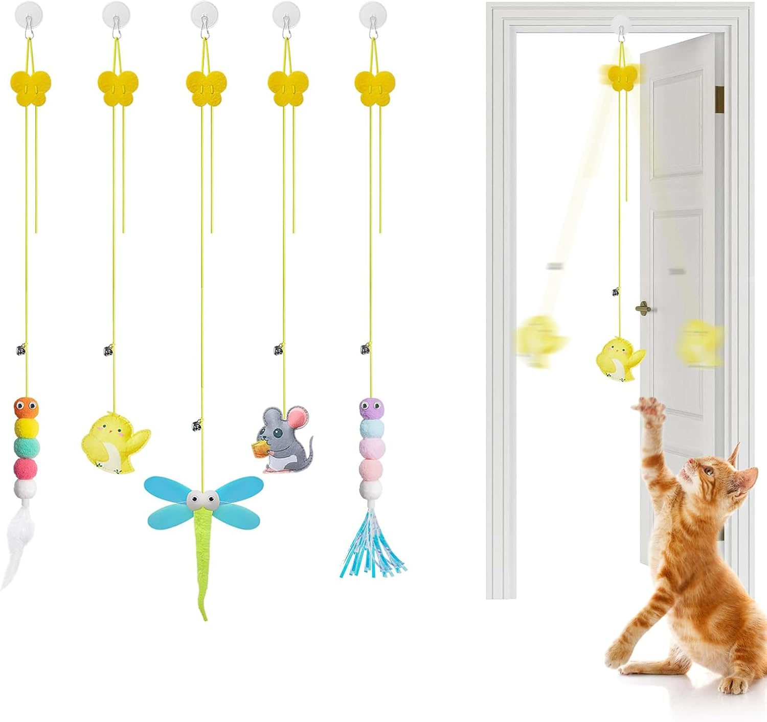 Interactive Cat Feather Toys 5 Pcs, Cat Teaser Retractable, Hanging Interactive Toys for Indoor Cats Kitten Play Chase Exercise, Kitten Mental Exercise Toys image number 5