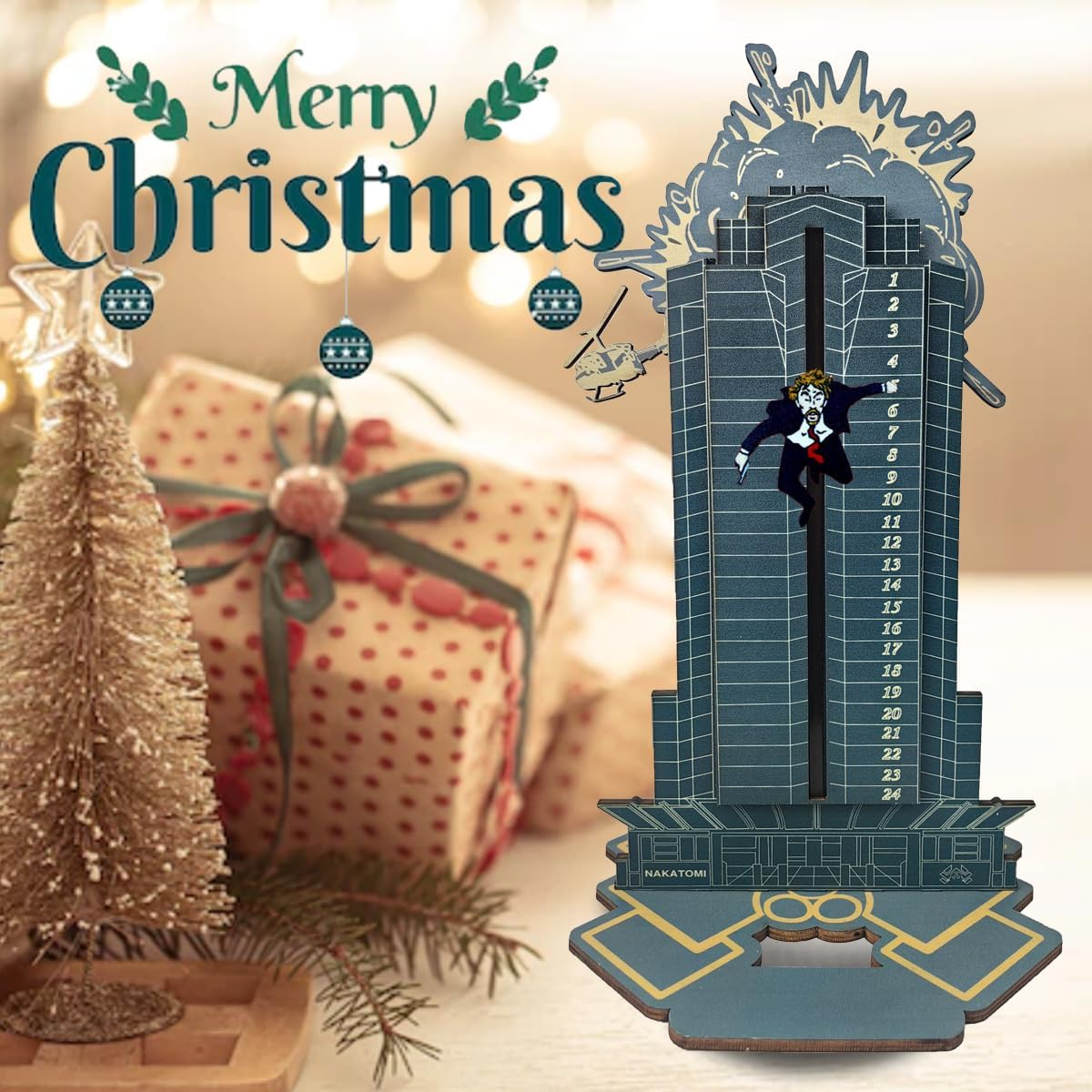 Die Hard Advent Calendar, Christmas Countdown Calendar, Magnetic Wooden 24 Days of Christmas Advent Calendar for Kids Christmas Advent Gifts Home Table Party Decorations (Blue Die Hard Advent Calendar image number 2