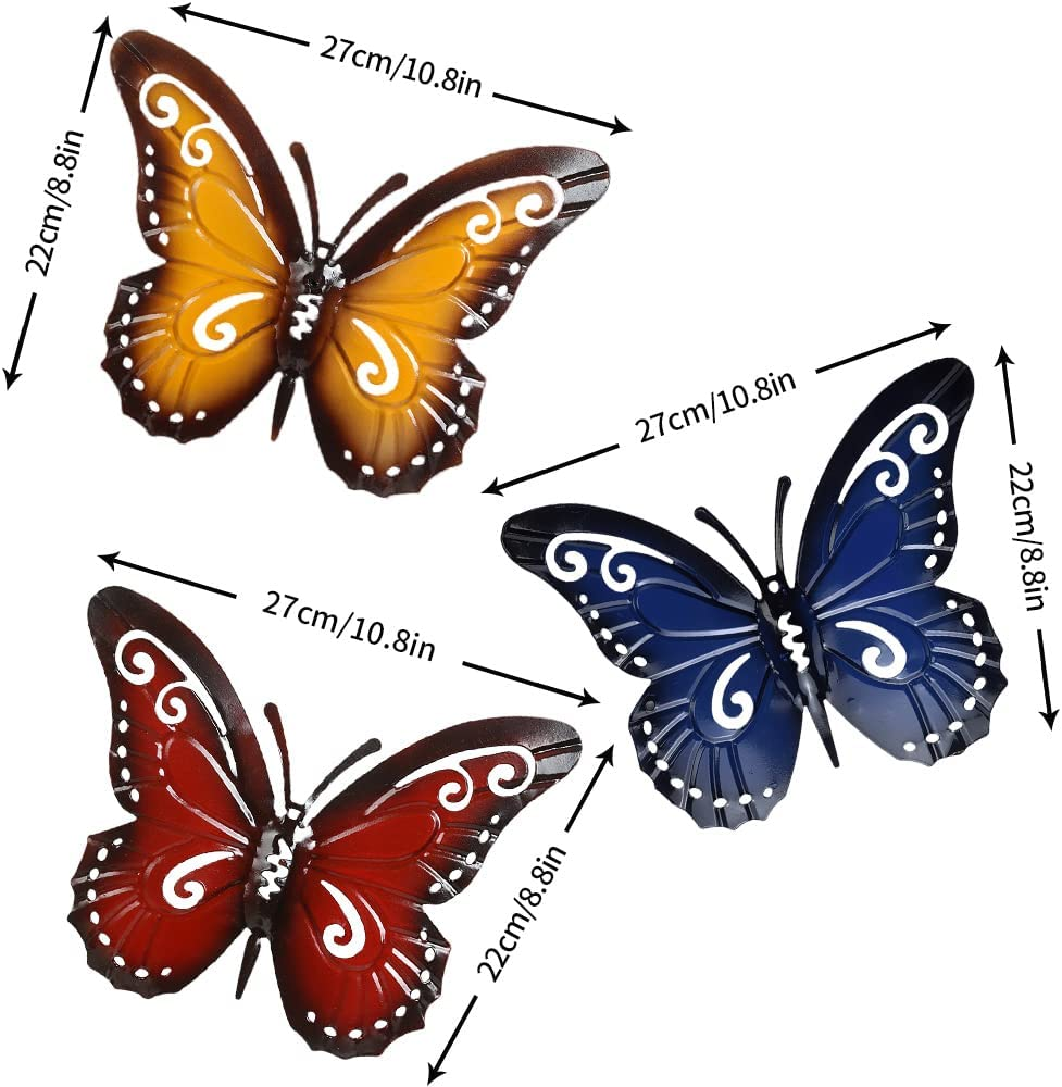 QMCAHCE Large Metal Butterfly Wall Decor 3Pack 3D Iron Art Sculpture Butterfly Decoration for Indoor and Outdoor, Patio, Fence, Garden, Yard, Bedroom, Living Room image number 1
