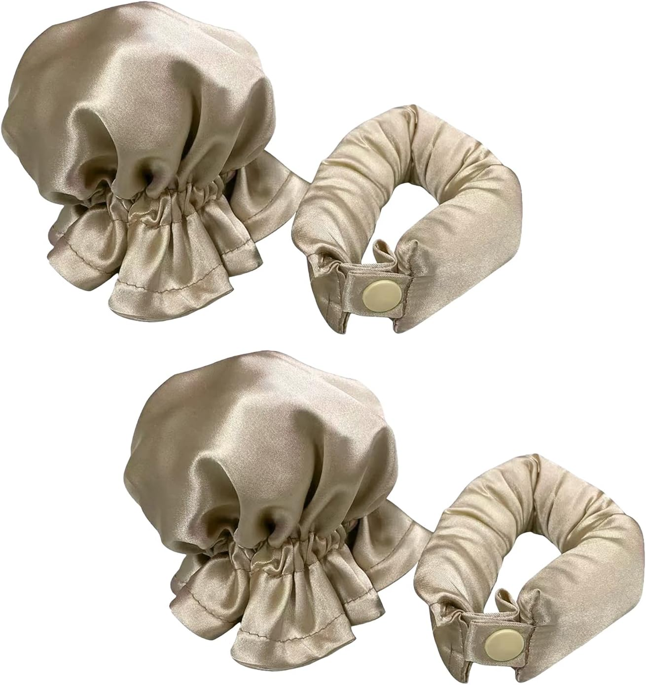 4PCS New Satin Heatless Hair Curler 2 Set, Rollers for Curls with Caps, Soft Curling Rod Headband Long Hair, Set Sleep in Overnight (Gold)