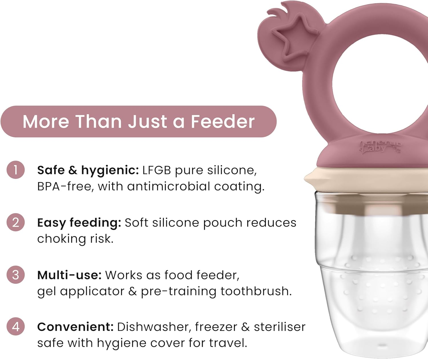 Cherub Baby Non-Toxic BPA Free Silicone Fresh Food Feeder, Self-Feeding, Dishwasher, Freezer and Steriliser Safe, 4 Months and Older - Dusty Rose/Sand - Cerulean/Sage image number 2