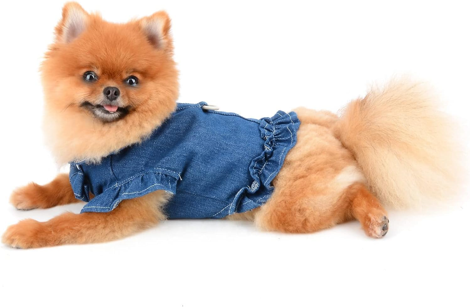 Pet Denim Harness Vest Shirt with D-Ring for Small Dogs Cats Soft Comfort Ruffles Jean Jacket for Outdoor Walking (Dark Blue, S) image number 3