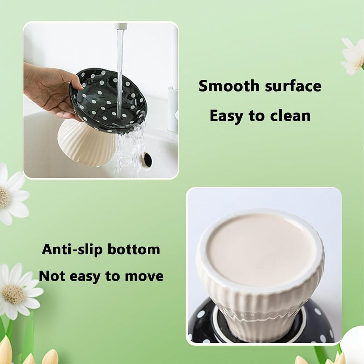 AIMALL Elevated Pet Bowl, Non-Slip Cat Feeding Bowl with Polka Dot Design, Food Grade, Suitable for Small, Adult and Senior Cats, 5.91 X 5.51 Inches - Black image number 3