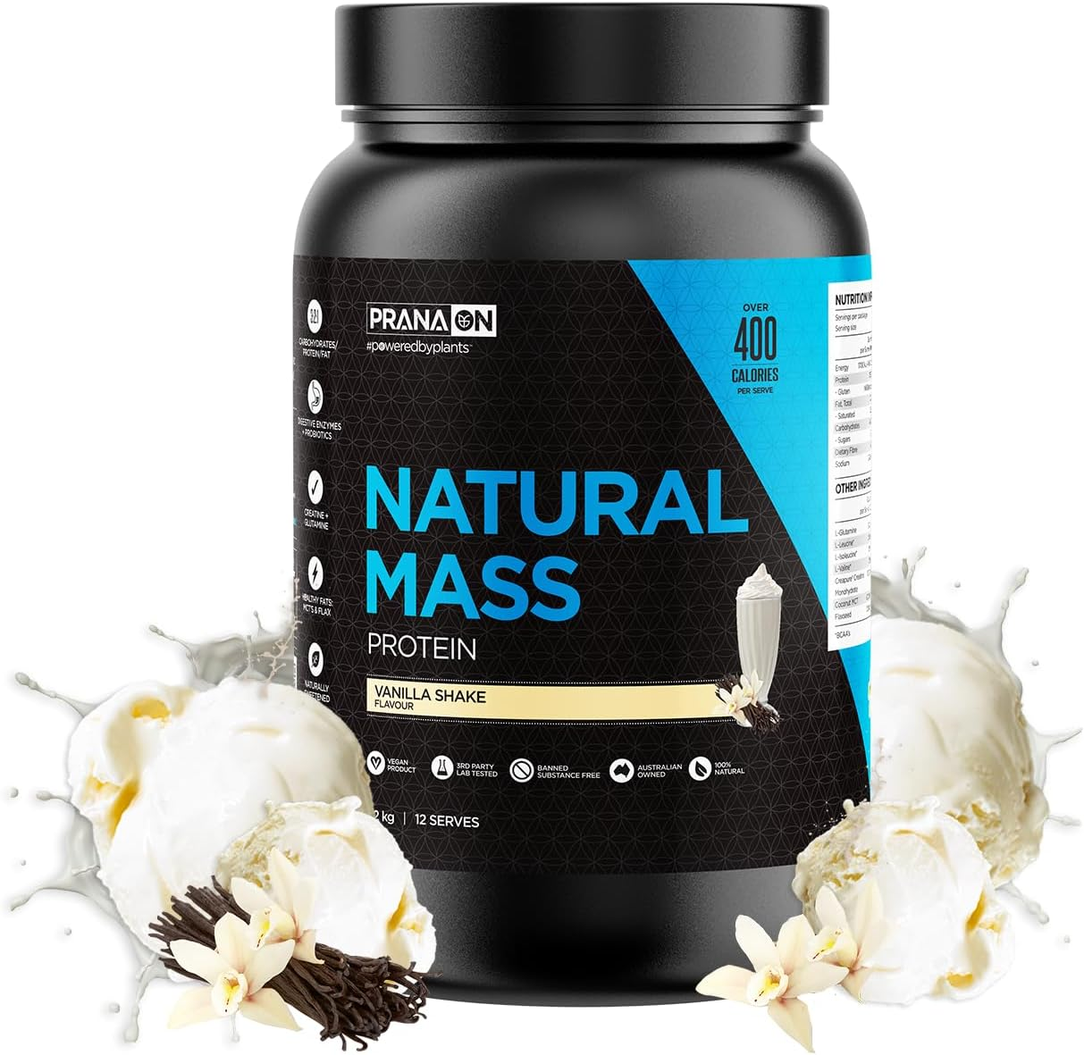 Pranaon Natural Mass - Vanilla Shake 1.2Kg, Vanilla Shake 1.3 Kilograms image number 1