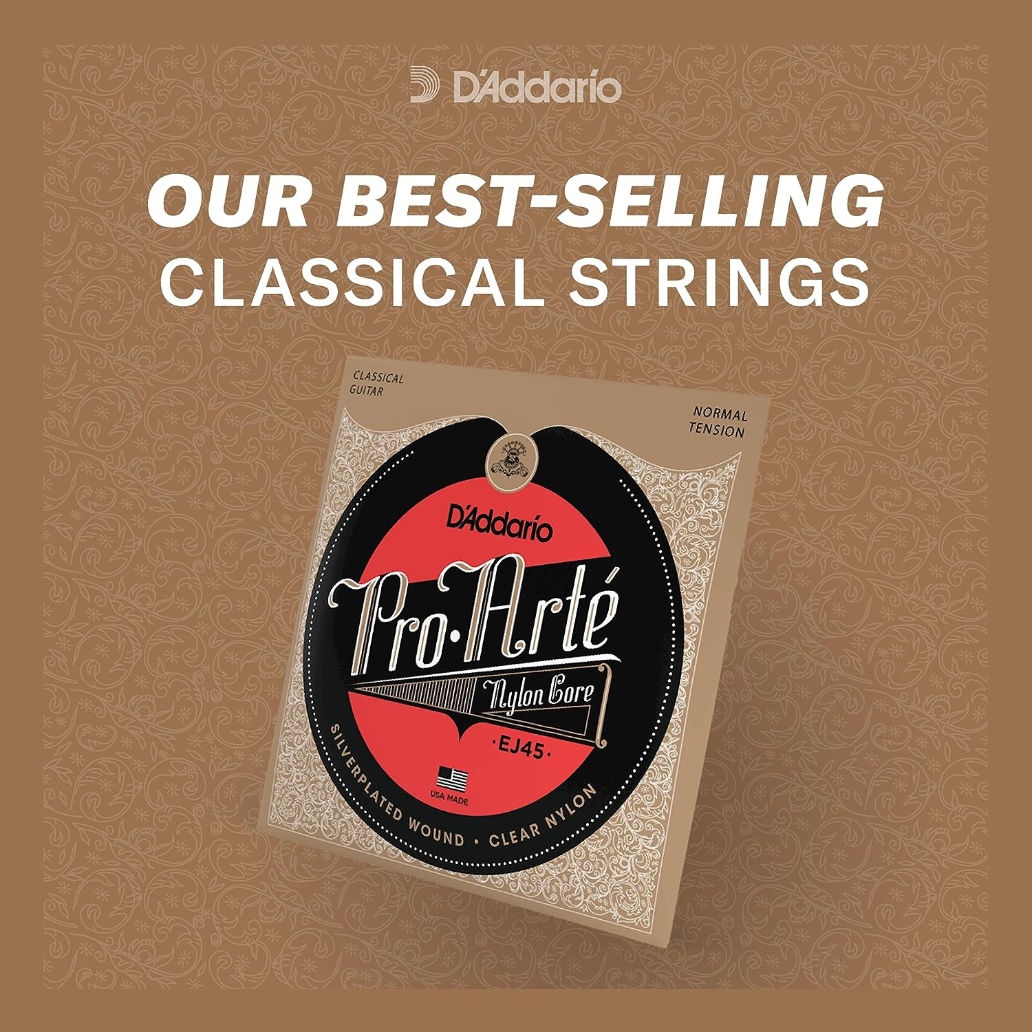 D'Addario EJ50 Pro-Arte Black Nylon Classical Guitar Strings, Hard Tension image number 2