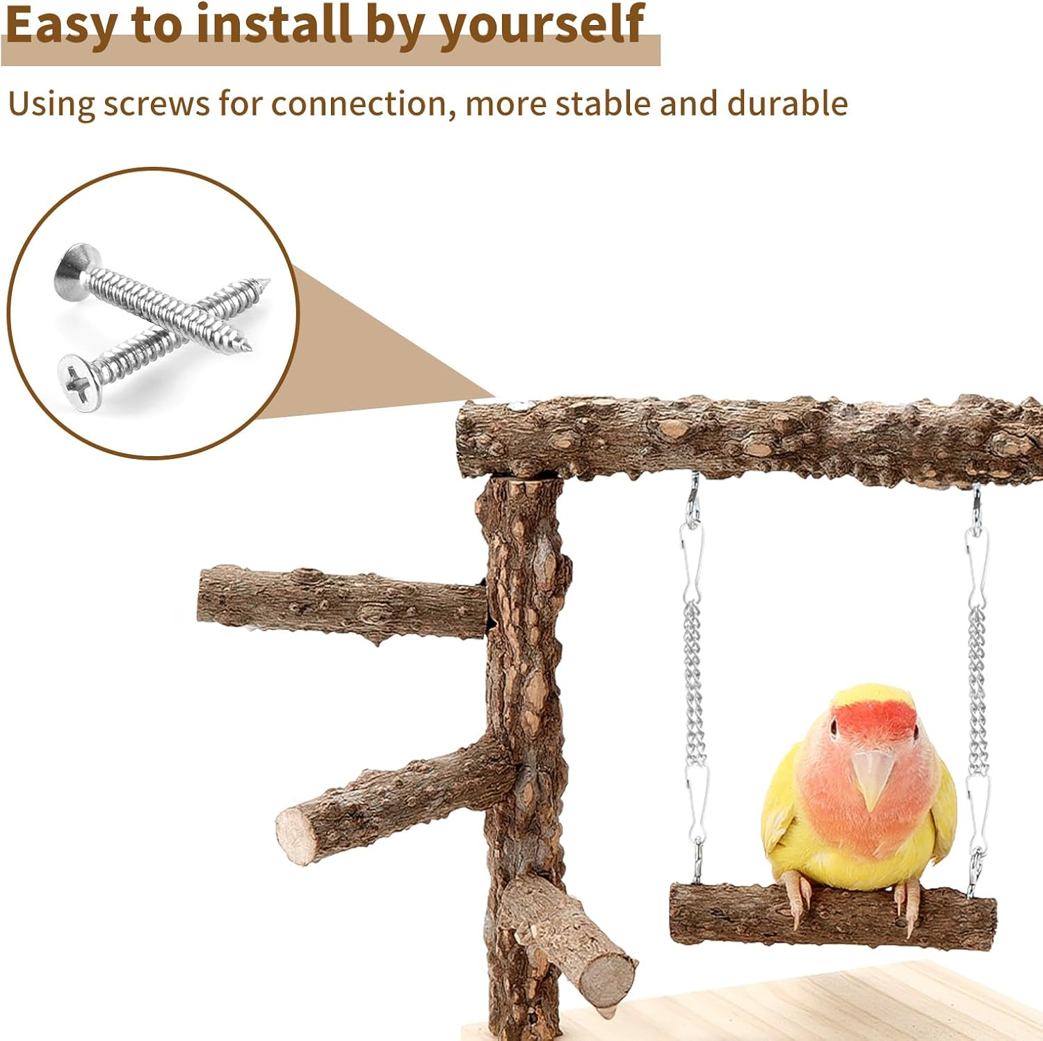 Bird Perch Stand Tabletop,Natural Pricklyash Wood Parrot Playground,Bird Active Toys Cage Accessories,Playstand Platforms for Parrots Parakeets Canaries Cockatiels Conure Lovebirds image number 6