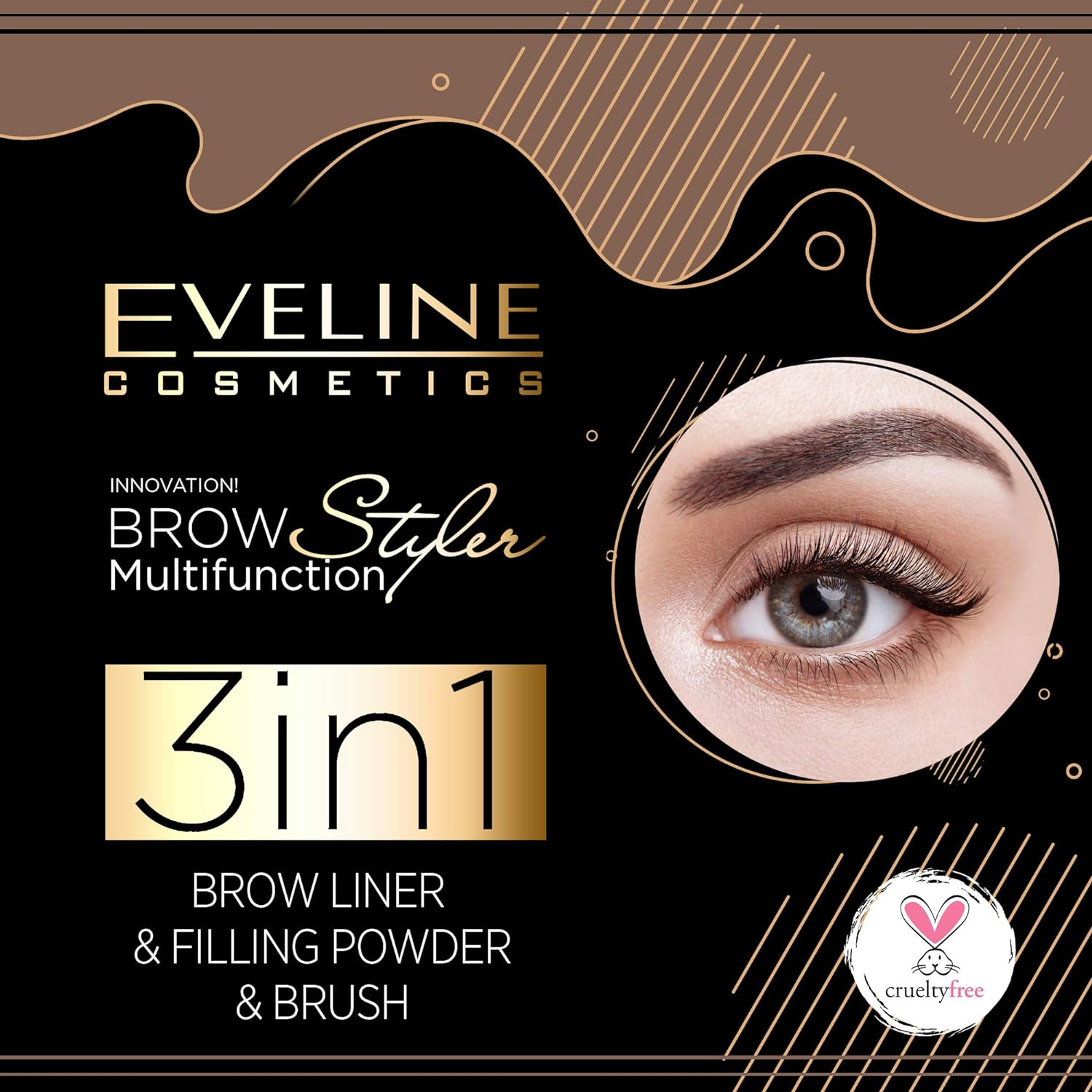 Eveline Cosmetics Brow Styler 3-In-1 Durable Multifunctional Eyebrow Pen | Medium Brown Eyebrow Make up | Precision Brush | Natural Effect | Powder with Applicator image number 6