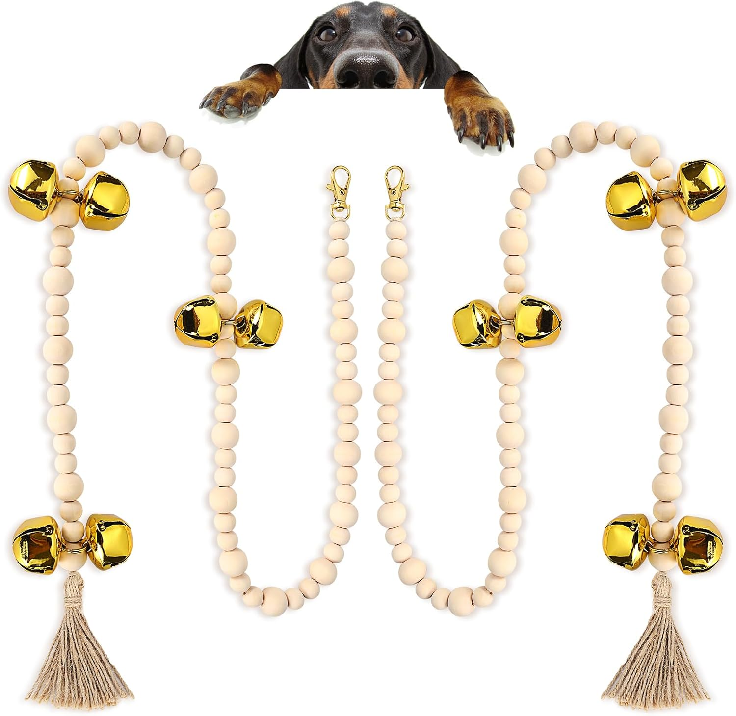 KLOGTSIND Dog Bell for Door Potty Training, Cotton Handwoven Dog Doorbell with 6 Extra Loud Bells for Dog Training, Adjustable Hanging Door Bell for Small Medium Large Dogs to Ring to Go Outside