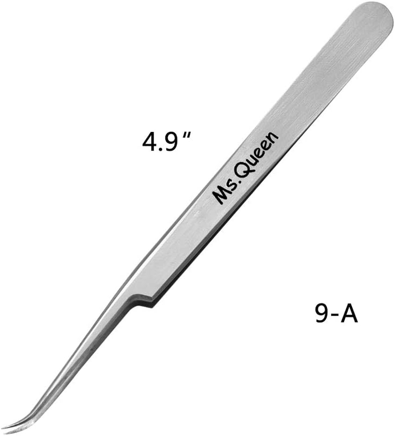 Ms.Queen Eyelash Extension Tweezers,Professional 8Pcs Straight and Curved Pointed Isolation Tweezers Set for False Classic Individual Volume Mink Lash Extensions (9-A Curved Tweezers) image number 4