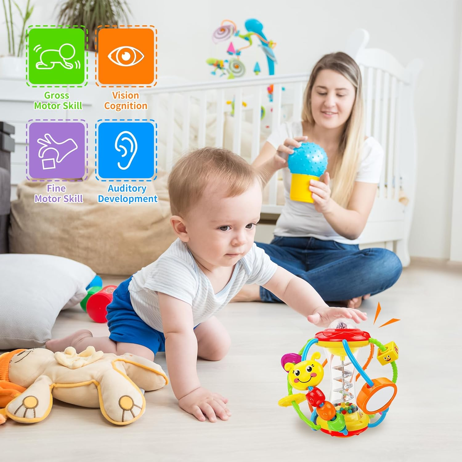 Baby Toys 0-6 Months Rattle Activity Ball, Sensory Baby Toy 6 to 12 Months 3-6 Months, Shaker Grab Spin Crawling Infant Toys, Education Learning Newborn Baby Gifts 0 3 4 6 9 Months Boys Girls image number 3