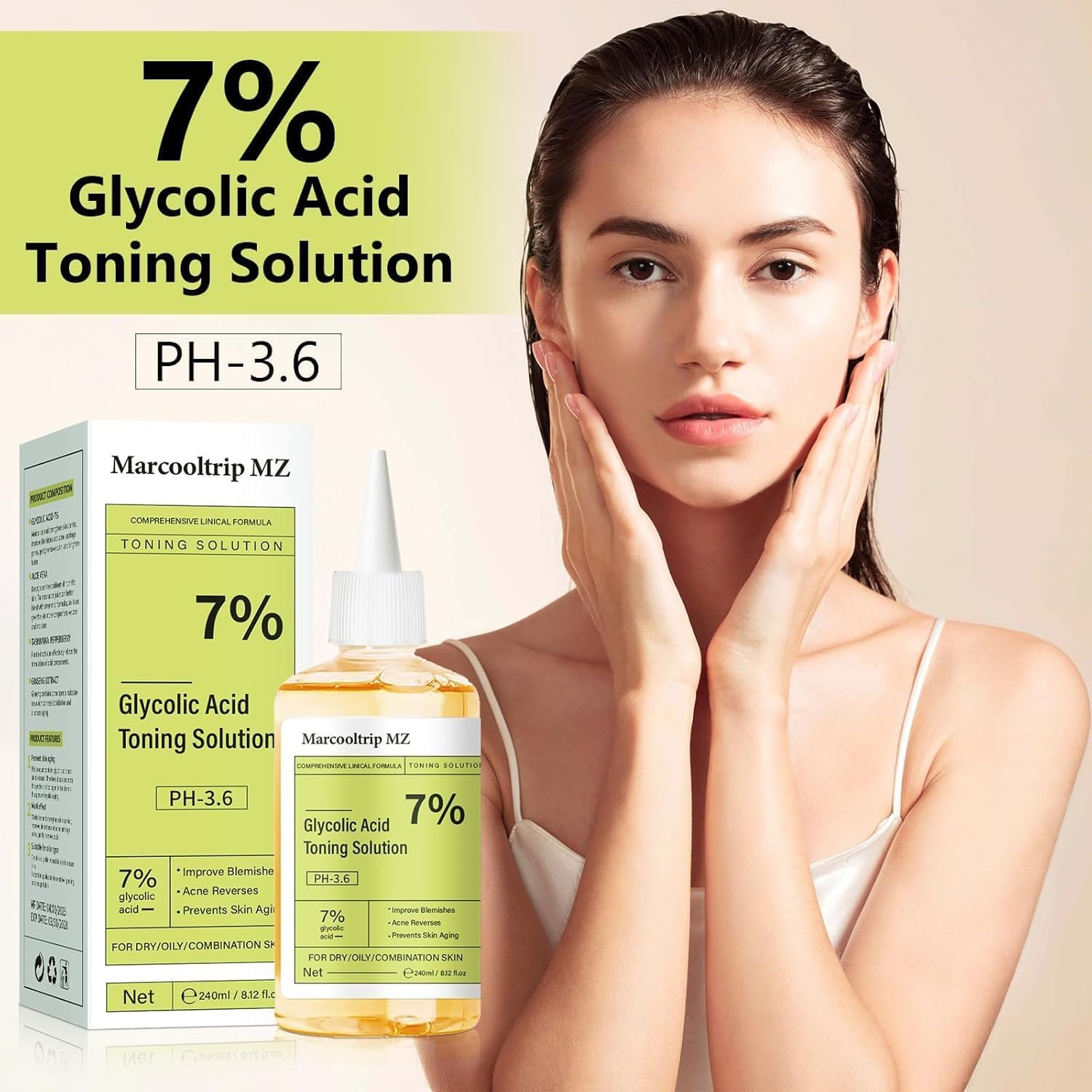 240Ml Glycolic Acid 7% Exfoliating Toner for Hydrating & Smoothening, Multi-Functional Gentle Serum for Face, Body & Underarms Skin Care image number 1