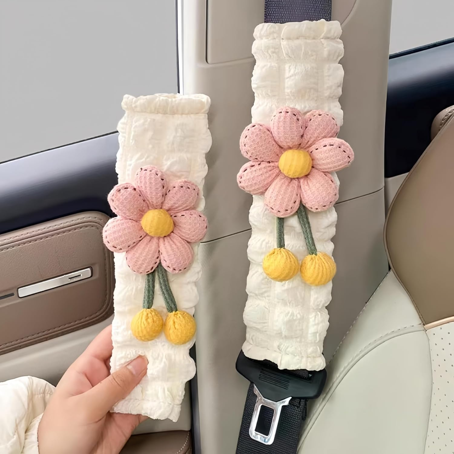 Cute Flower Car Seat Belt Cover Pads 2 Pack & 4 Pack Car Accessories Seat Belt Cushion Neck Cushion Shoulder Strap Protector Universal Seat Belt Cover for Adults and Kids (Sunflower,2)