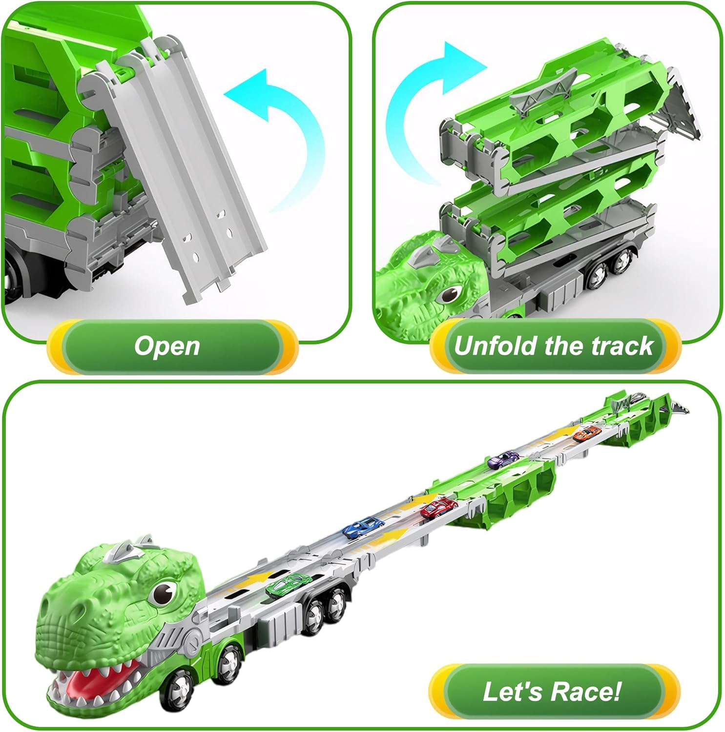 Foldable Race Track Dinosaur Truck Toy with 12 Metal Toy Cars for Kids Age 3-8 image number 6