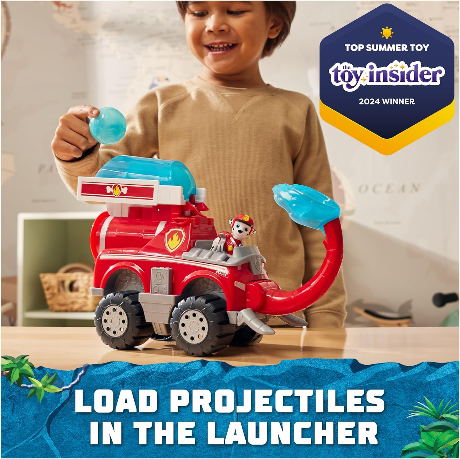 PAW Patrol Jungle Pups, Marshall Elephant Firetruck with Projectile Launcher, Toy Truck with Action Figure, Kids Toys for Boys & Girls Ages 3 and Up