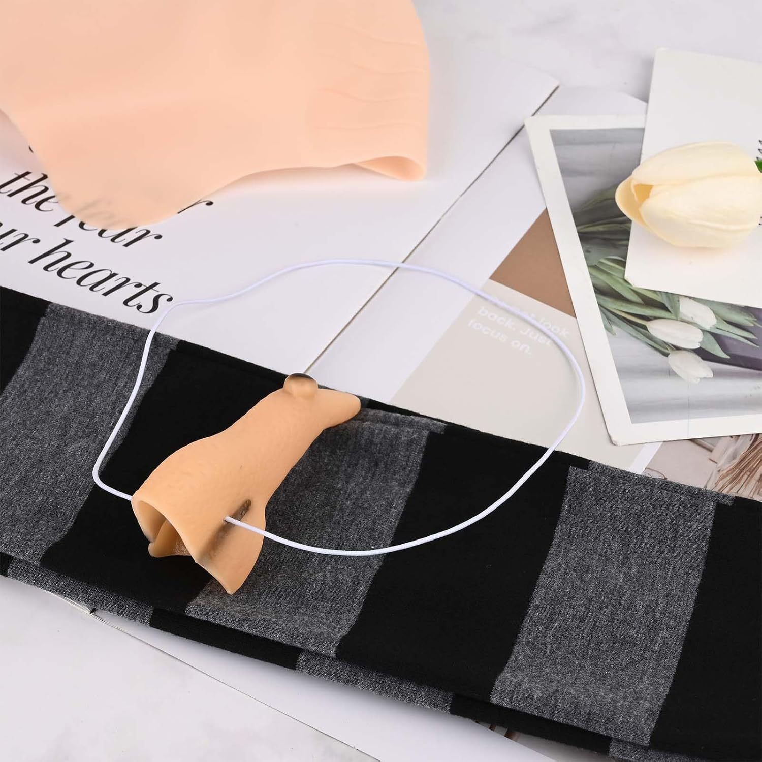 3 Pcs Black Gray Striped Scarf Fake Witch Nose Bald Head Cap for Adults Men Halloween Party Costume Dress Up, Multi, One Size