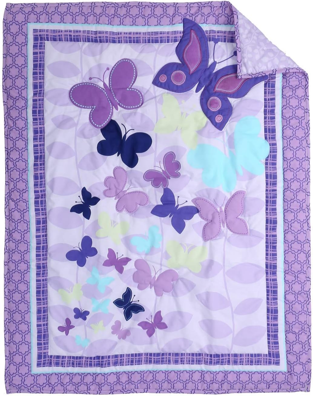 Luxury 4 Piece Butterfly Crib Bedding Set,Purple Crib Set for Baby Girls,Microfiber Printed Nursery Bedding Set with Comforter/Skirt/Crib Sheet/Blanket image number 1