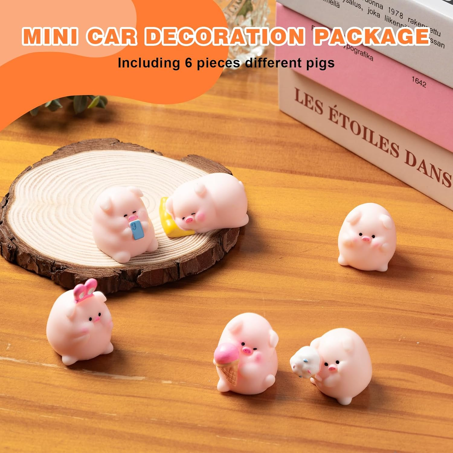 Cute Pig Car Dashboard Decor, 6PCS Cute Pink Pig Car Dash Decorations Car Door Rear View Mirror Ornament Interior Accessories for Home Office image number 1