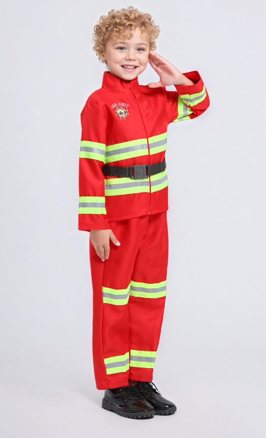 Kids Firefighter Costume Toddler Fireman Dress up Boy Fire Pretend Chief Outfit Halloween Role Play Career Suit Party Birthday Gift image number 5