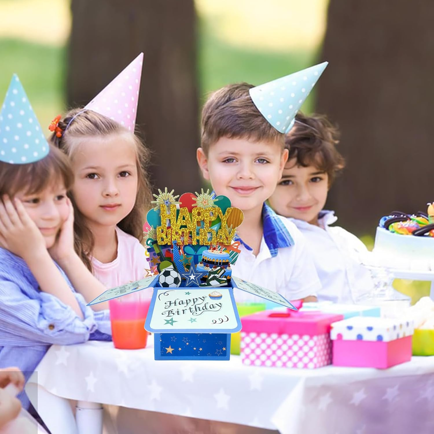 Pop up Happy Birthday Card,3D Candle Cake Happy Birthday Pop up Greeting Boxed Cards,Special for Friends Kids Families Boys and Girls (Blue) image number 4