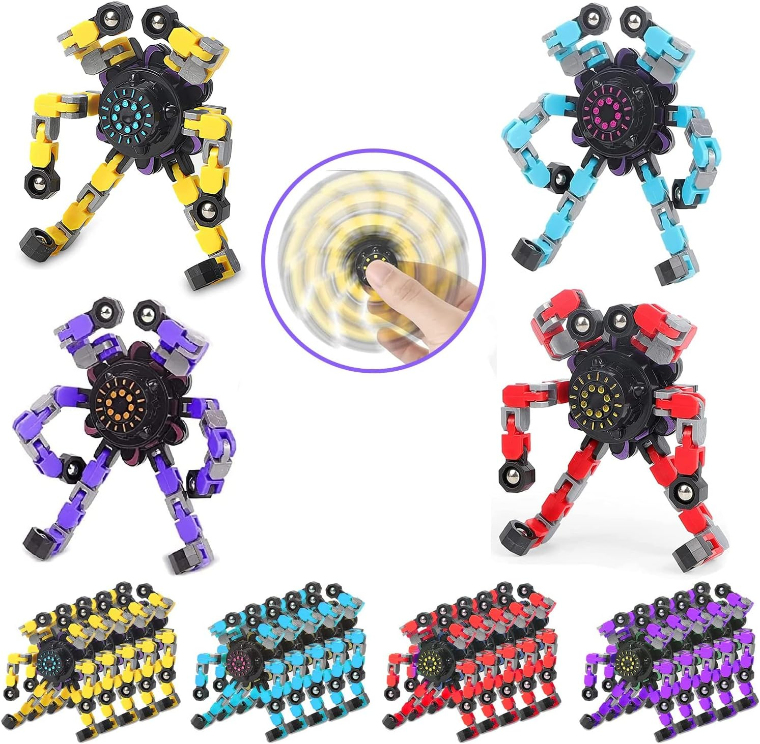 GLLBTPT 20Pcs Fidget Spinners Fingertip Gyros,Diy Deformable Robot Funny Sensory Fidget Toys,Stress Relief Creative Transformable Fingertip Gyro for Adults Kids Christmas Birthday Party image number 2