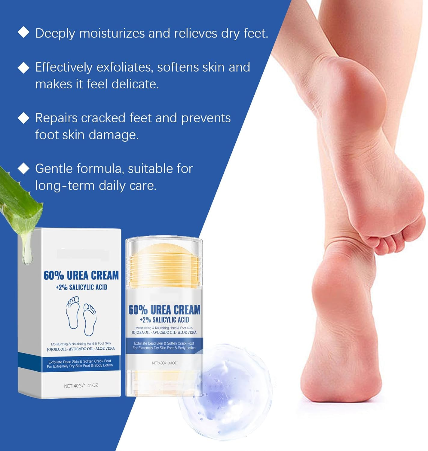 Urea Cream Stick 60 Percent + 2% Salicylic Acid,Foot Repair Cream for Dry,Cracked Heels,Deeply Moisturizing & Softening Heel Balm for All Skin Type(40 G (Pack of 1)) image number 2