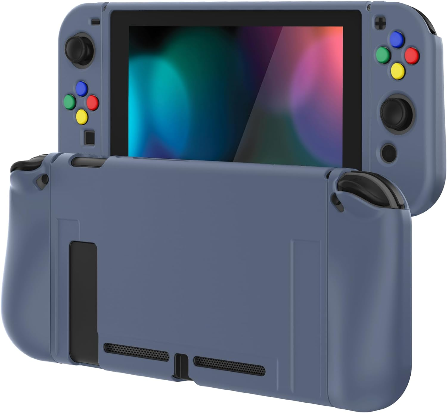 Playvital Black Protective Case for Nintendo Switch, Soft TPU Slim Case Cover for Nintendo Switch Console with Colorful ABXY Direction Button Caps
