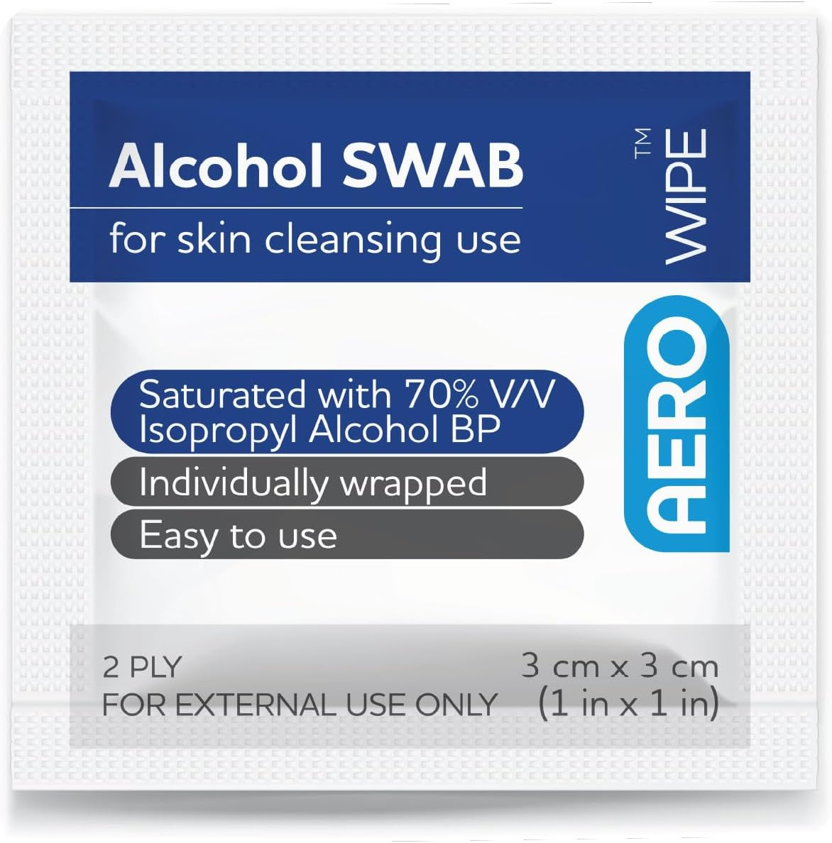 AEROWIPE 70% Isopropyl Alcohol Swab, Antibacterial Wipes for Skin Cleansing before Injections and Blood Glucose Checks, Individually Wrapped Pads for First Aid Essentials, 3 X 3 Cm Swabs, 100 Count image number 4