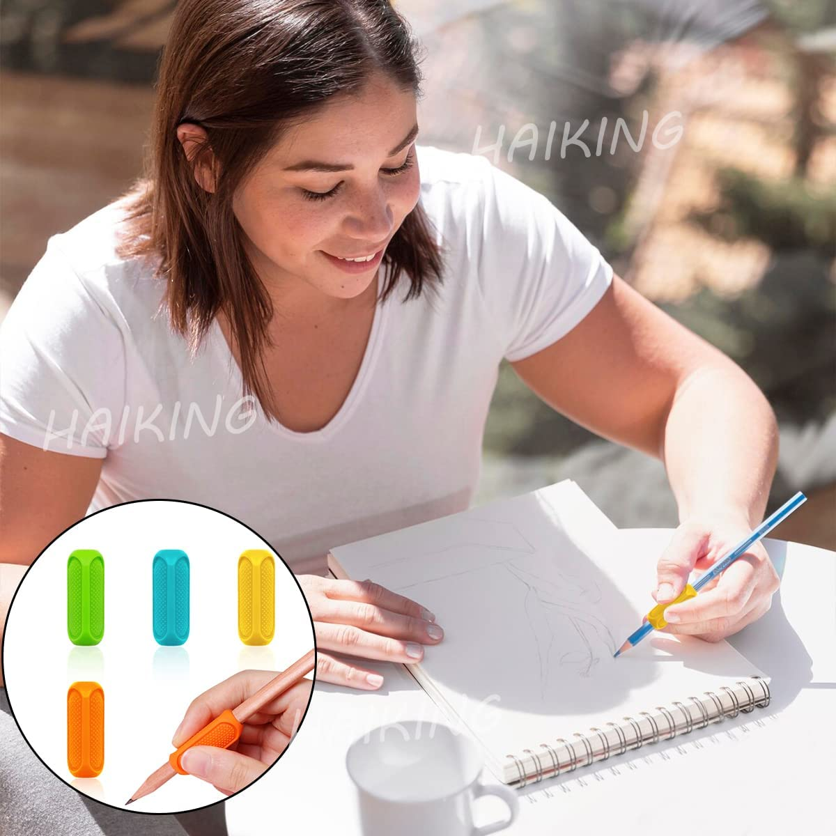 Pencil Grips, 4 Pcs Color Writing Posture Correction Finger Grip for Adults, Student, Righties and Lefties (4 Colors) image number 4