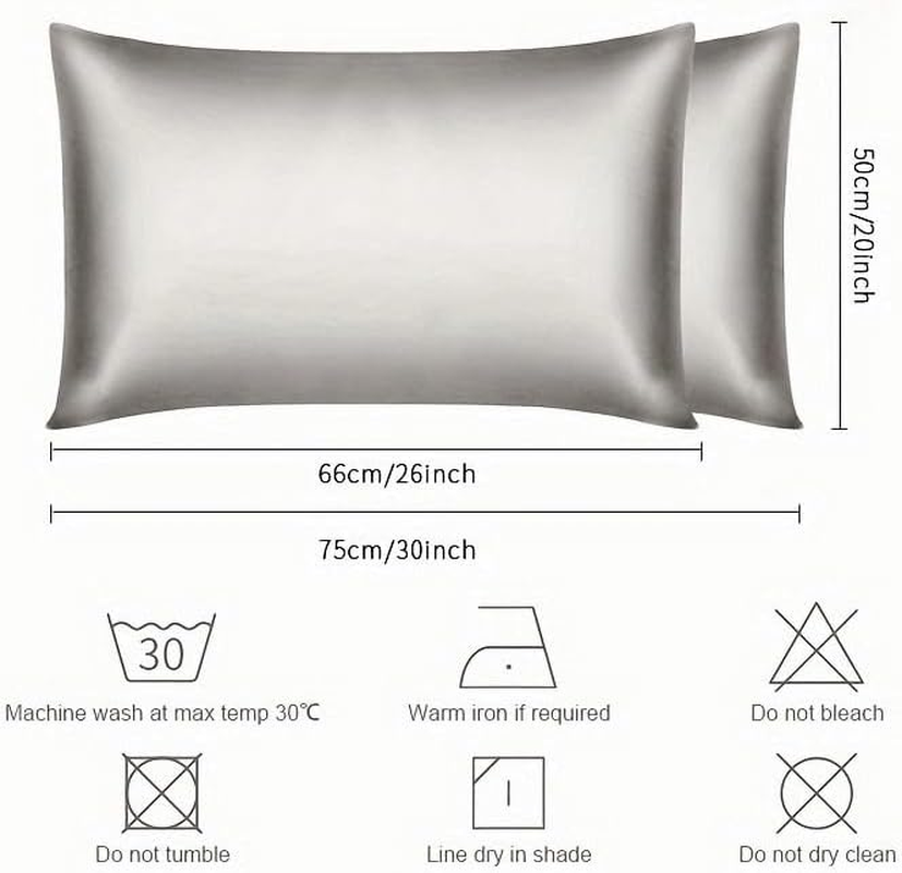 Satin Pillow Shams 2 Pcs Super Soft and Luxury Pillowcases (Standard 48Cm X73Cm, Gray) image number 4