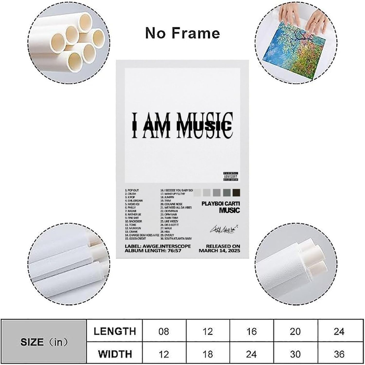 Music Playboi Album Carti Poster Poster Canvas Painting Wall Art Picture Home Decor Print for Bedroom Living Room Dorm Study Bar Office 12X18Inch(30X45Cm) image number 2