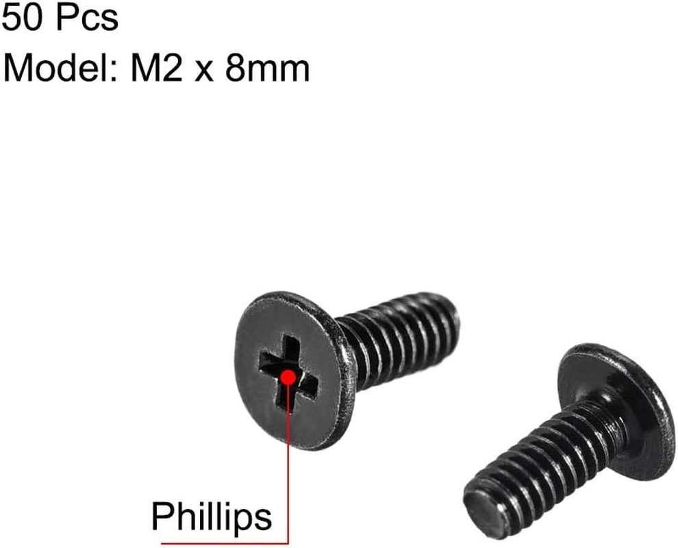 Uxcell M2X8Mm Phillips Screw Fastener Black 3.8Mm Dia Screw Head for Laptop PC TV Fan Audio Switch 50Pcs image number 3