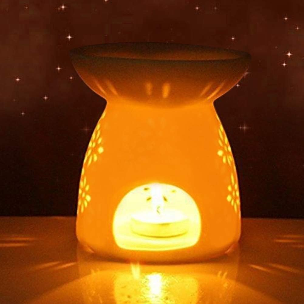 Ceramic Oil Burner, Aroma Lamp, Night Fragrance Lamp, Tea Light, Candle Holder, Oil Burner, Aroma Diffuser, Night Oil Burner, Candle Holder, Aroma Burner for Salon, Bedroom (Flowers)