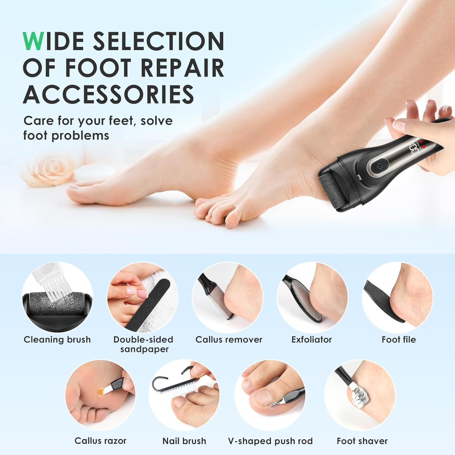 Electric Callus Remover, IPX7 Waterproof Electric Callus Remover, Callus Remover with 3 Replacement Rollers, Electric Foot File for Cracked Heels, Dead Callus Removal image number 3