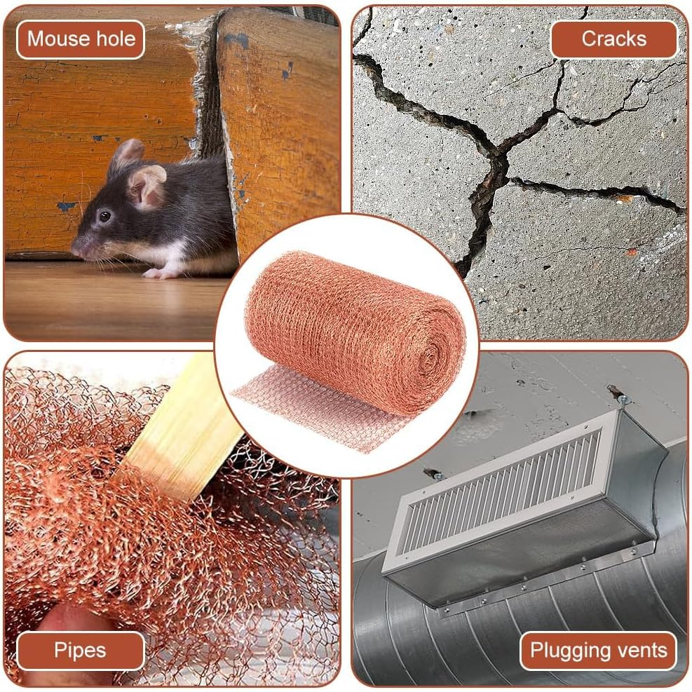 Copper Mesh Rodent Pest Control Kit, 5In X 20Ft Fine Wire Mesh Roll for Mouse Hole Filler, Copper Meshs Slug Repellent for Closing Gaps around Gardens Windows Pipes image number 5