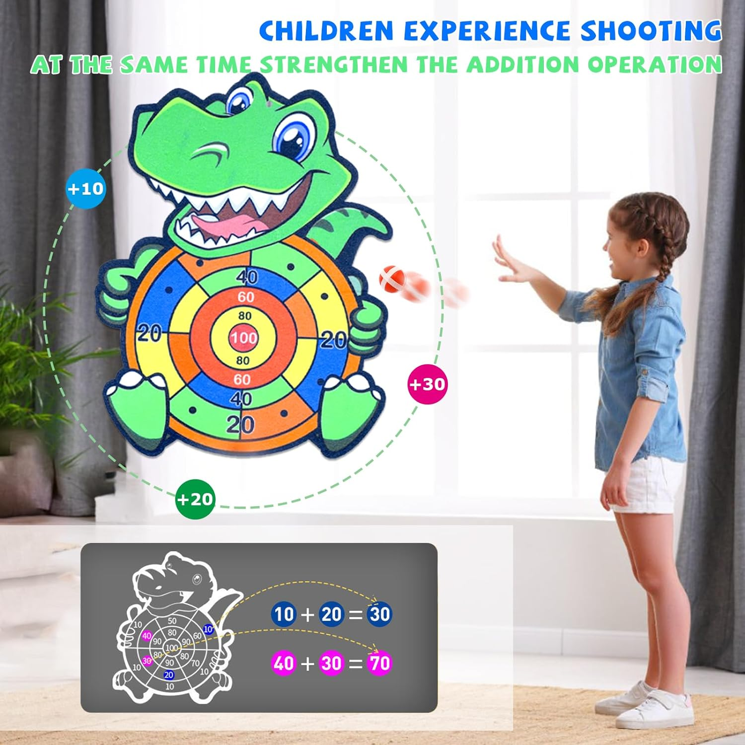 Dart Board for Kids, 40 X 28Cm Dinosaur Toys with 24 Sticky Balls Bow and Arrow Launcher, Indoor/Outdoor Fun Party Play Shooting Game Pop Dart Board Toys Set 5 6 7 8 9 10 11 12-Year-Old Kids image number 5