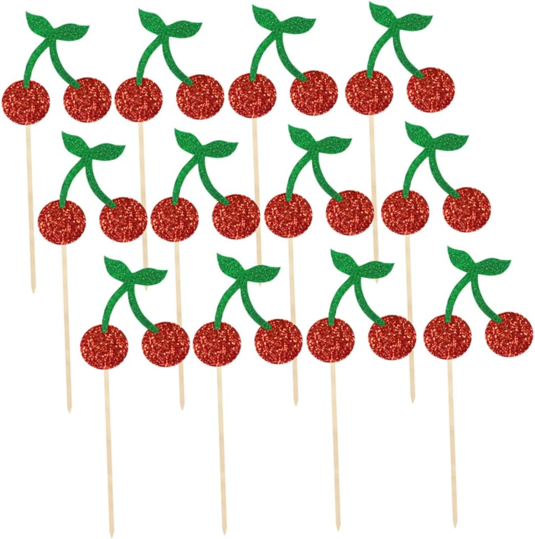 MERRYHAPY Fruits Cake Topper Cherry Design Cloth and Bamboo Sticks Safe Environment-Friendly Party Use Decorations for Birthday Celebrations image number 1