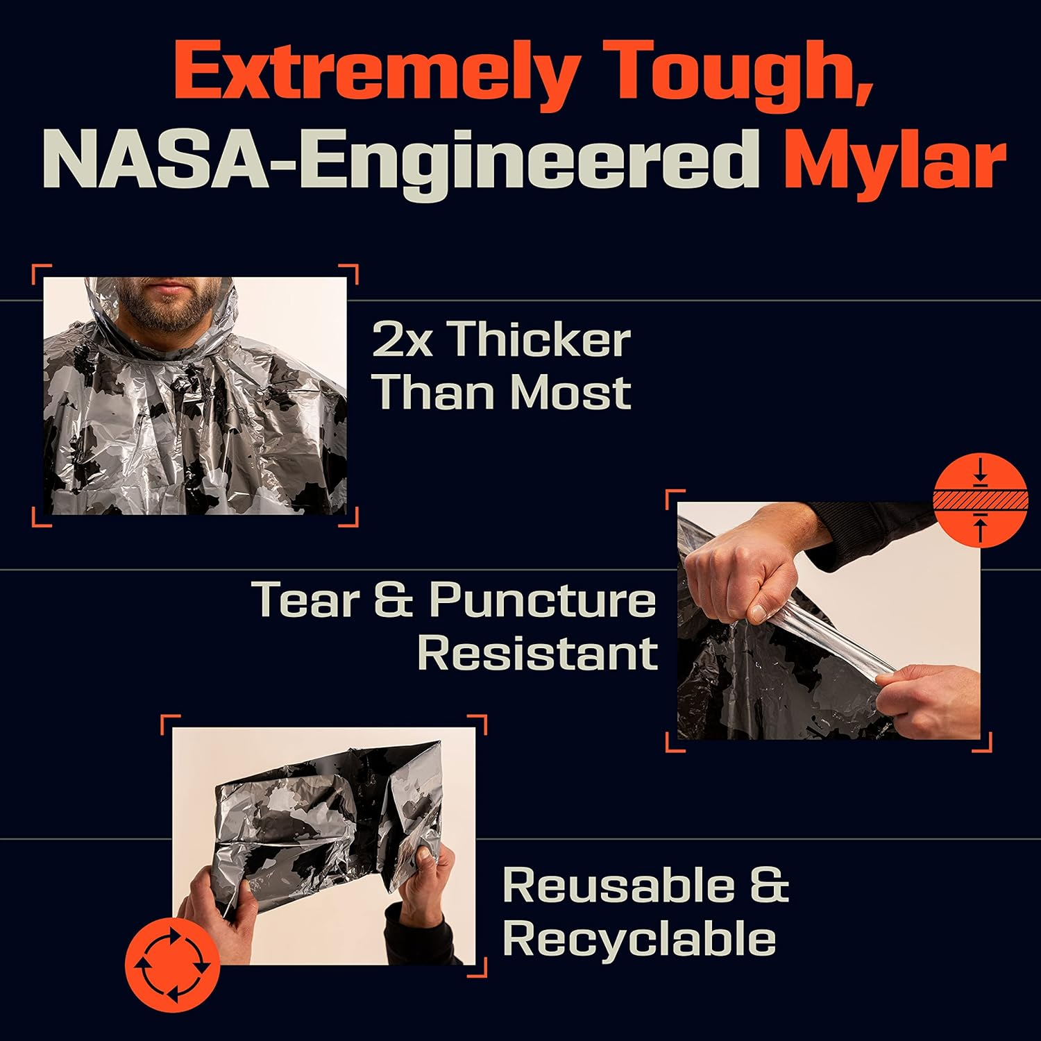 PREPARED4X Emergency Rain Poncho with Mylar Blanket Liner - Survival Blankets for Car - Heavy Duty, Waterproof Camping Gear, Tactical Prepper Supplies&ndash;