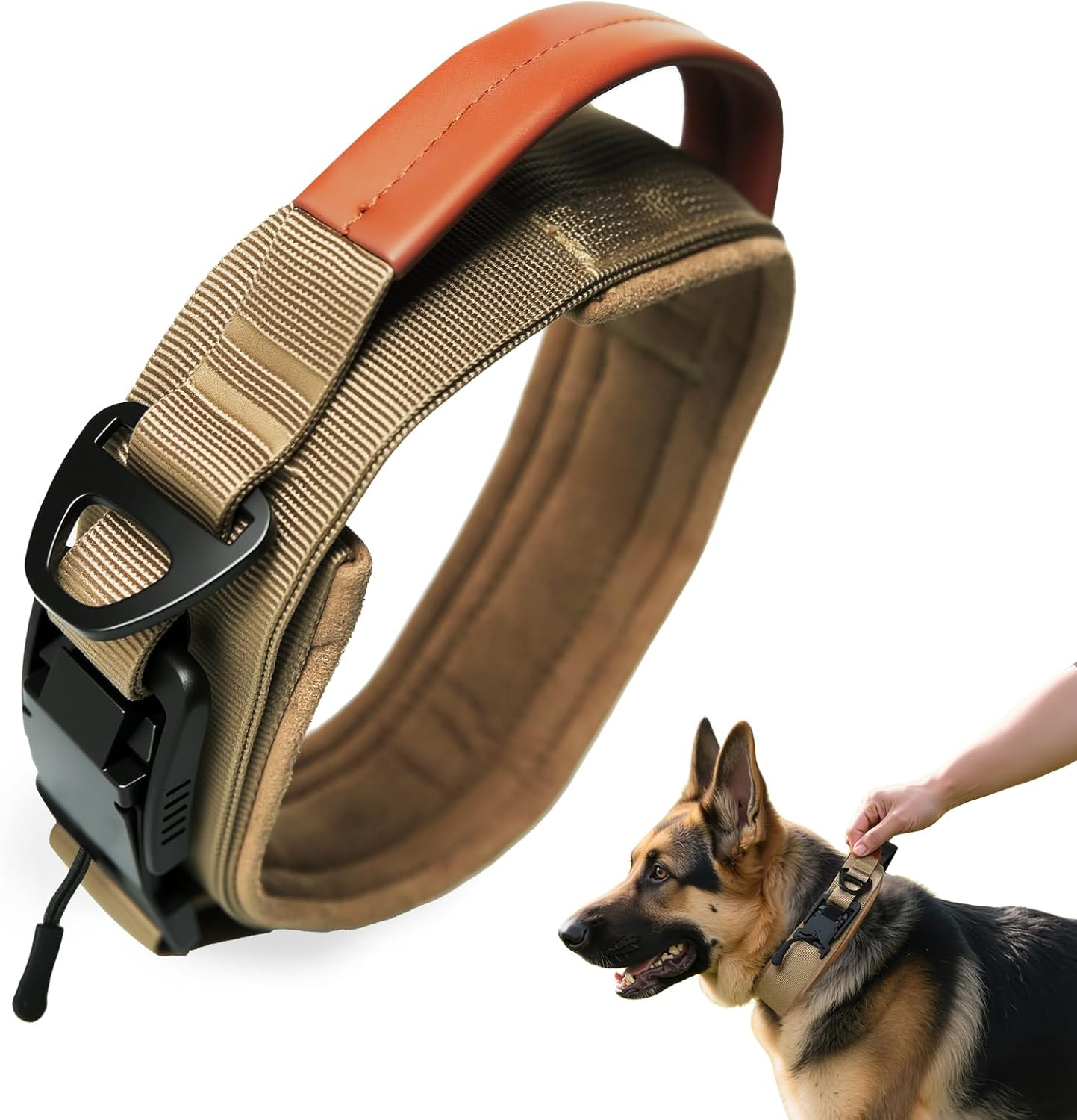 Nouri Tactical Dog Collar, Adjustable Military Training Nylon Collar with Breathable Soft Padded, Thick Pet Collar with Control Handle and Heavy Quick-Release Magnetic Metal Buckle for Dogs(M,38-44Cm) image number 3
