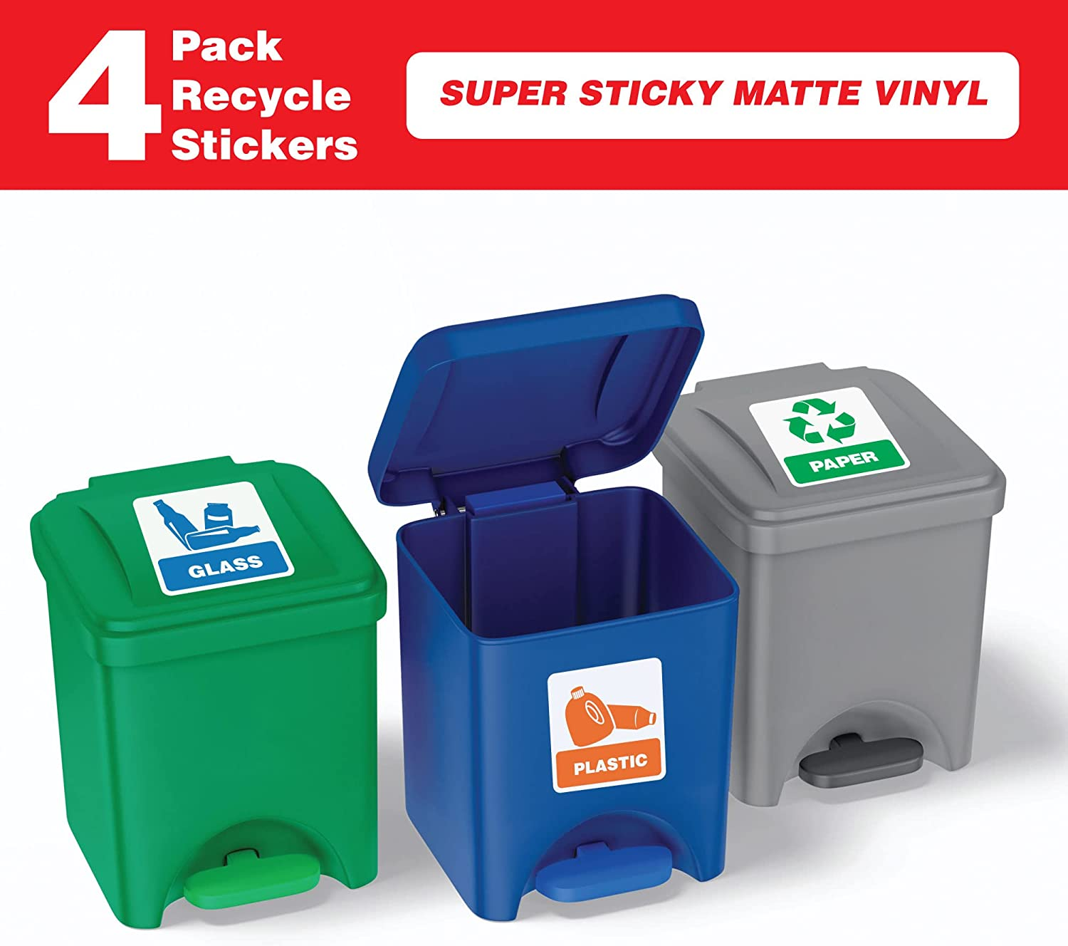 Recycling Paper Cans Plastic Glass Sticker Decal Bin Recycle Eco Friendly Trash image number 4