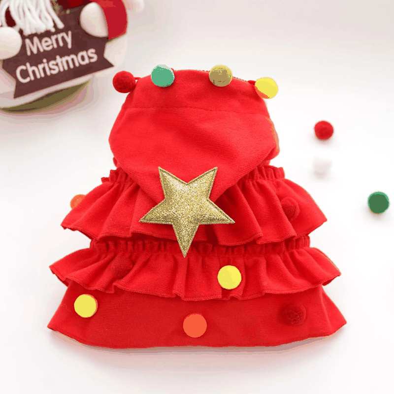 Pet Christmas Clothing Elf Clothing Cat Cloak Dog Clothing Little Cat Cloak Christmas Tree Little Dog Cat Pet (Red, L) image number 2