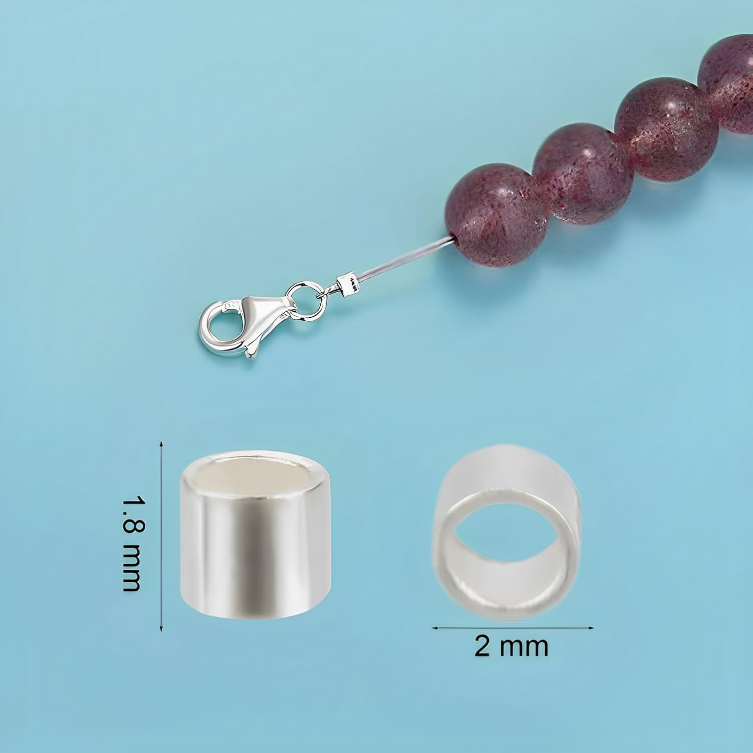 30 Pcs Crimp Beads for Jewelry Making - S925 Sterling Silver Crimping Beads, 2 Mm Crimp Tube Beads for DIY Earrings Bracelet Necklace Jewelry Making and Crafting image number 2