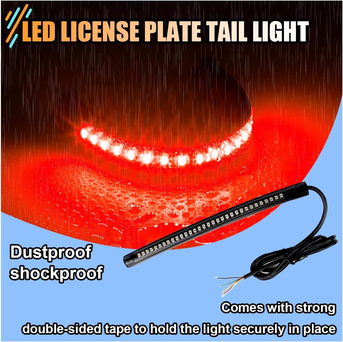 Universal 8" Flexible LED Light Strip Bar with Tail Brake Stop Turn Signals Lights, Waterproof LED License Plate Tail Light Bar for Motorcycle Scooter Quad Cruiser off Road image number 2