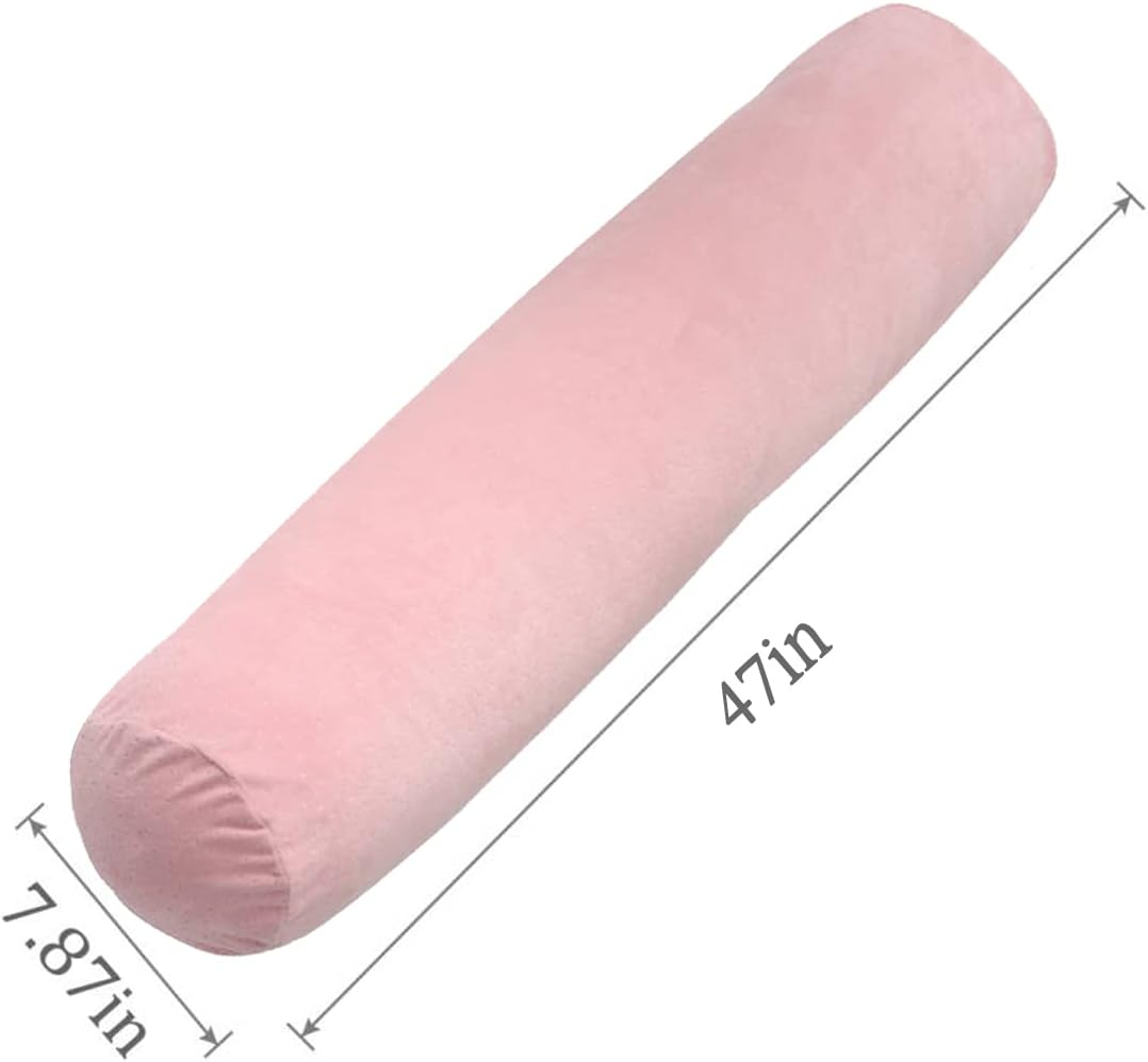 Body Pillow for Adults, Bolster Pillow with Removable Velour Cover, Long round Roll Cylinder Pillow for Bed, 47" X 7.87", Pink image number 5