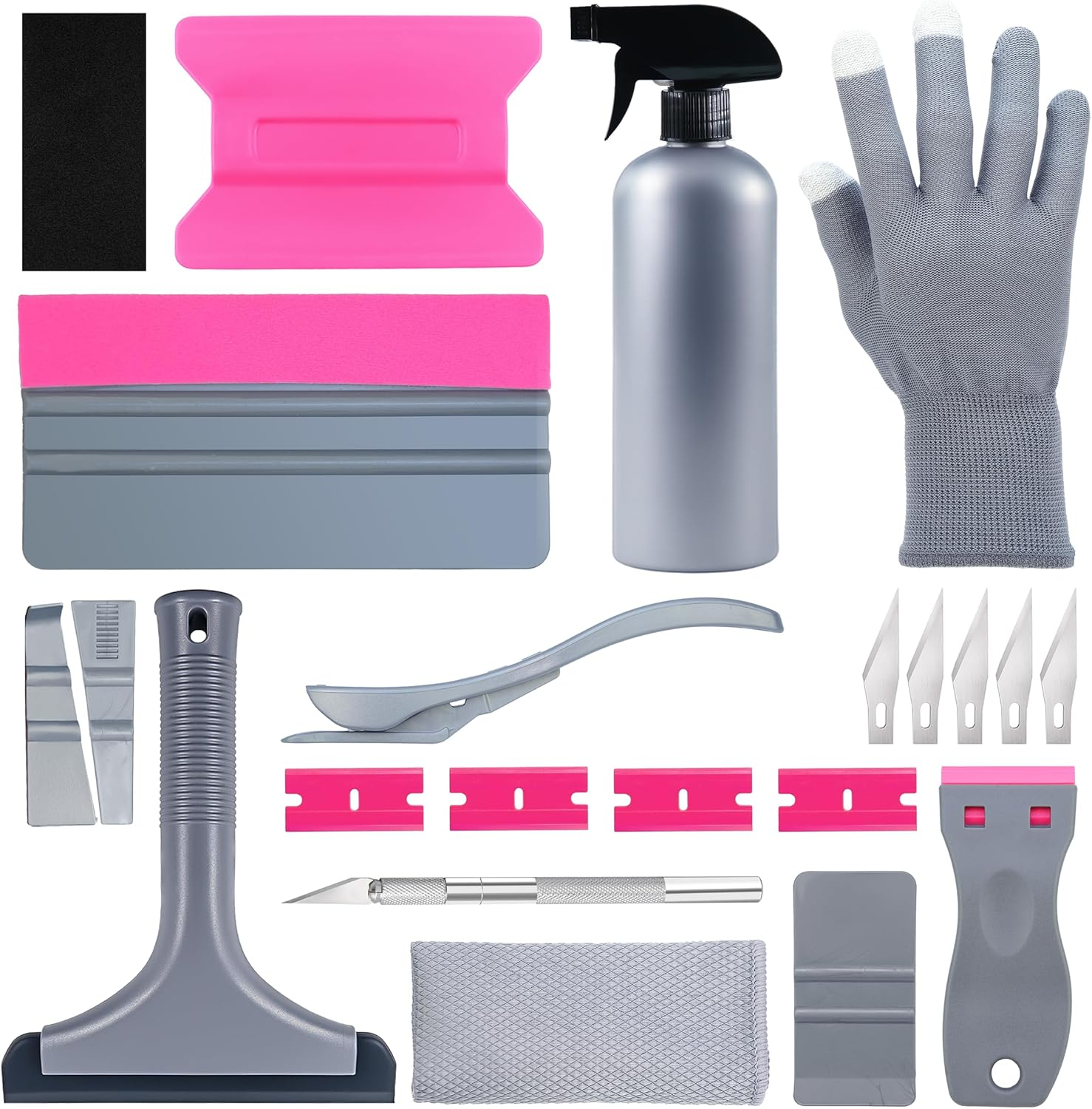 39PCS Vinyl Wrap Tool Kit, Felt Squeegee, Spray Bottle, Magnetic Holder, Safety Trimmer, Micro Detailing Tools, Scraper, Gloves, Auto Window Tint Film Installation Set (Black Green)