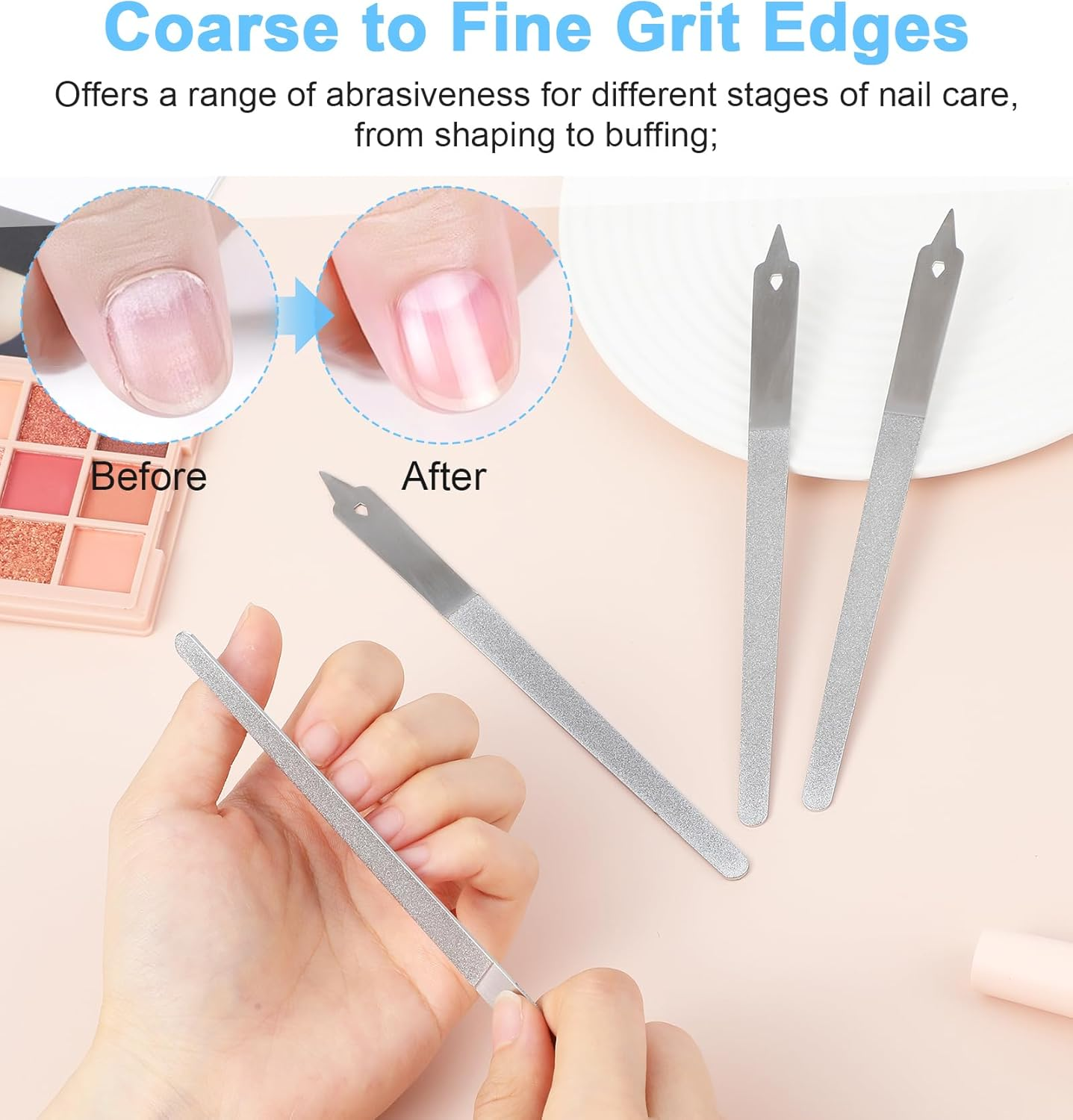 4PCS Diamond Nail File, 6 Inch Stainless Steel Diamond Dust Nail File, Stainless Steel Nail Filer for Salon Home image number 1