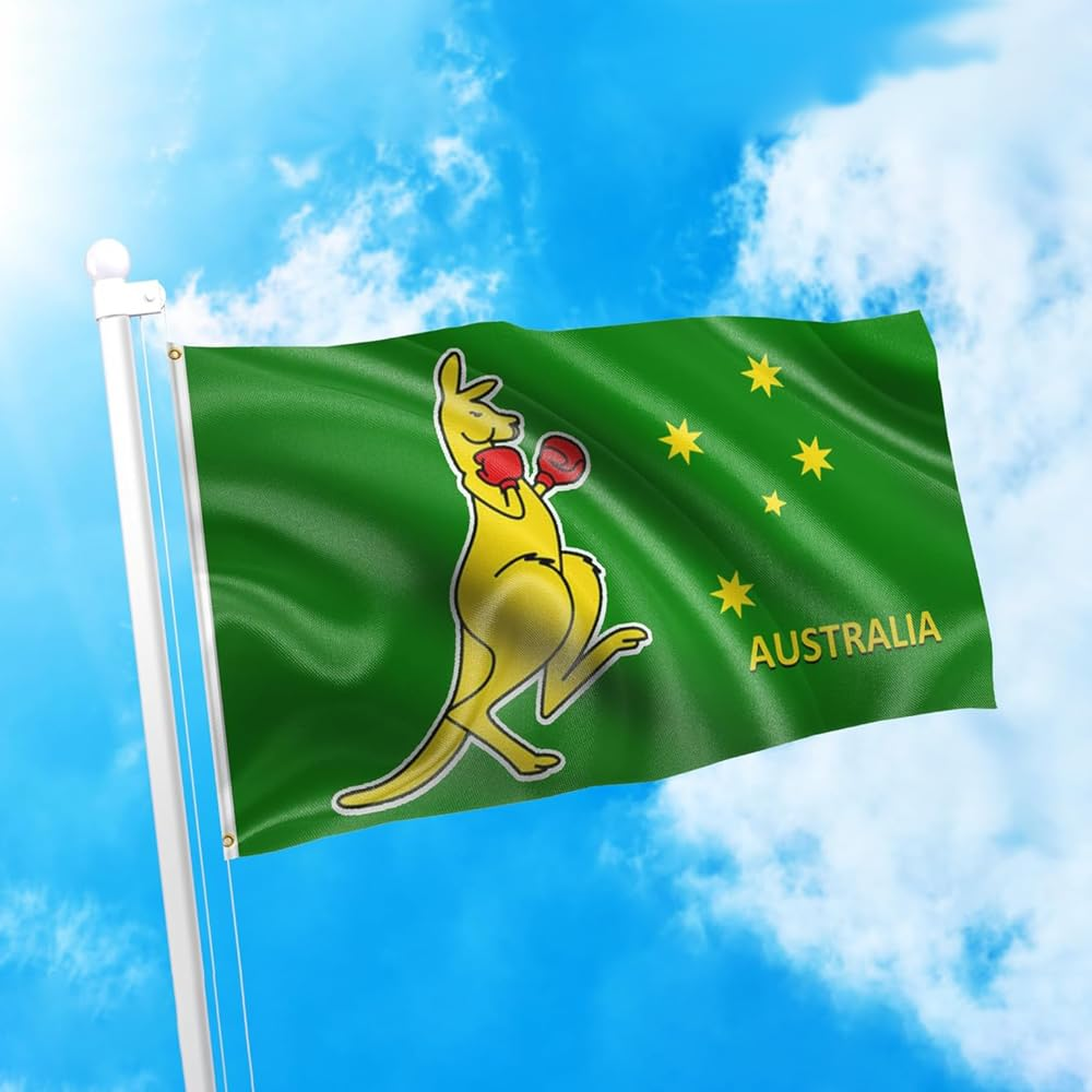 Australia Boxing Kangaroo Flag 90 * 150 Cm,Australian National Symbol,Polyester Thickness, Fade Resistant, Brass Grommets, Canvas Header, Indoor/Outdoor, Vibrant Colors,Not Fear of Rain and Snow image number 2
